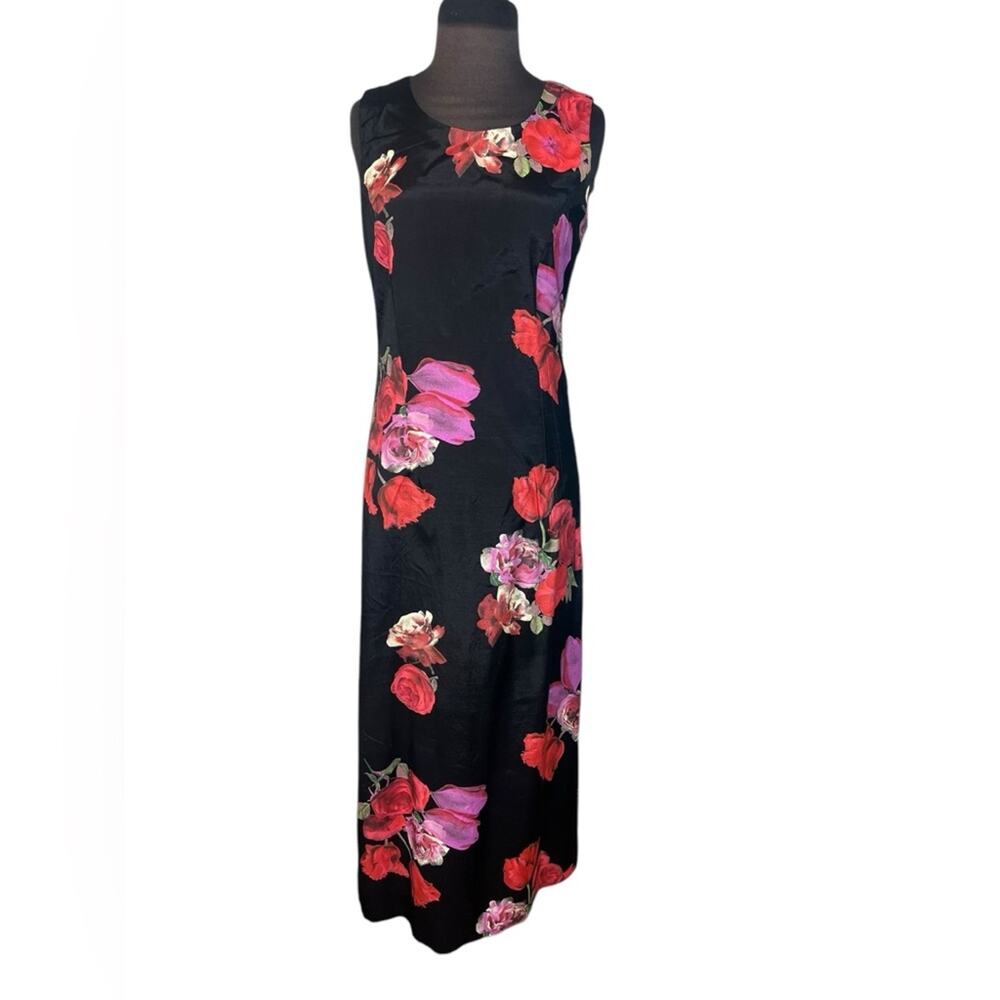 Vtg 90s Floral Feminine Modest Maxi Dress Sz 8 Dark Romantic Boho Glam Garden